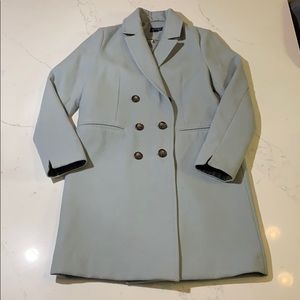 Baby blue double breasted wool coat